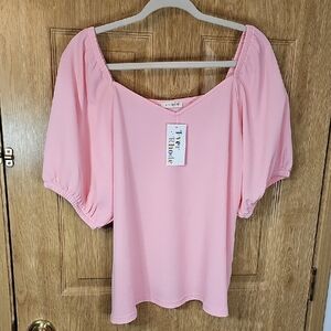 Elegant Pink Puff Sleeve Blouse